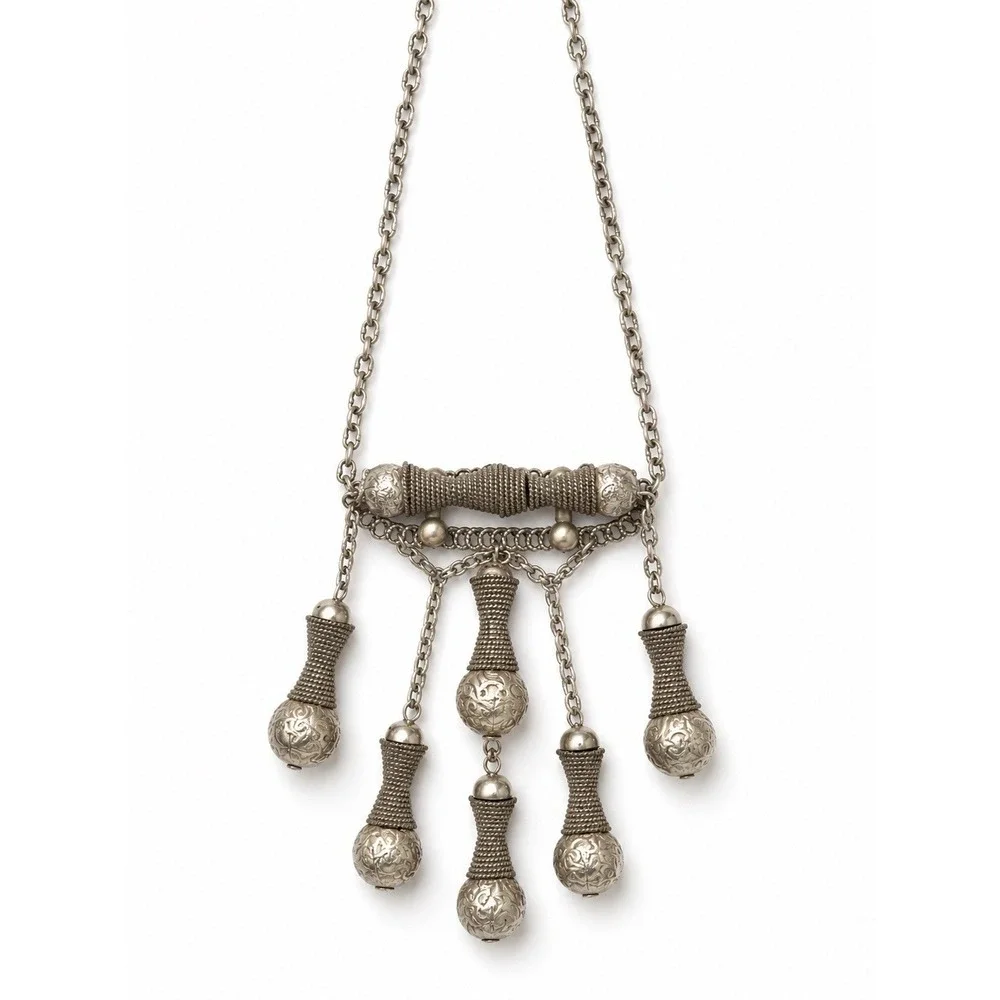 Traditional Yemeni tribal necklace featuring intricate silver Tone Wire Work